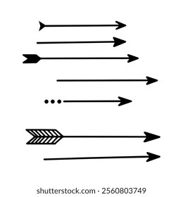 A graphic design element featuring several hand-drawn white arrows in various directions and curves against a solid black backdrop.