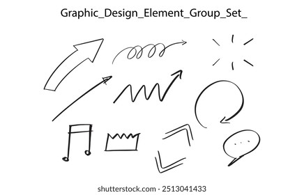 Grupo de elementos de design gráfico conjunto seta mensagem forma quadrada curva música padrão música vetor ilustração arte círculo abstrato banner coleção rótulo decoração ícone objeto linha negócio
