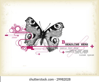 graphic design element with halftone butterfly