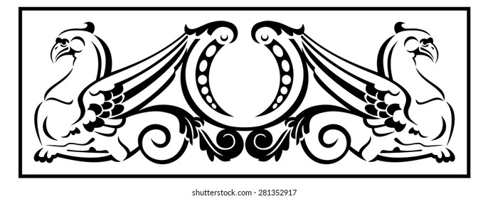 Graphic design element with two gryphons