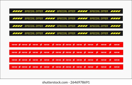 Graphic design elements featuring Special Offer"and Flash Sale banners in black yellow and red white color schemes.