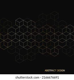 The graphic design elements with isometric shape golden blocks. Vector illustration of abstract geometric background