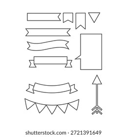 Conjunto de Elementos de Diseño gráfico con Anuncios de cinta, burbuja de discurso, flecha y banderas de Bunting para infografías y decoración de Sitios web