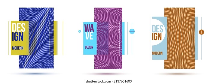 Graphic design elements vector set, moire trendy layout, posters and covers abstract modern art, optical art banners.