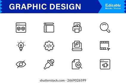 Graphic Design Essentials Icon Set – Clean, Versatile Vector Symbols for Logos, Branding, and Digital Projects