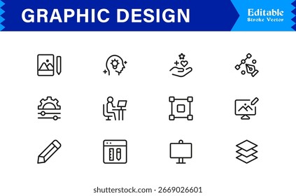 Graphic Design Essentials Icon Set – Clean, Versatile Vector Symbols for Logos, Branding, and Digital Projects