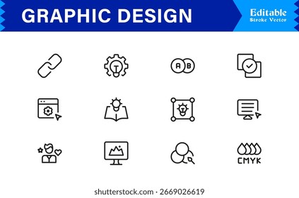 Graphic Design Essentials Icon Set – Clean, Versatile Vector Symbols for Logos, Branding, and Digital Projects