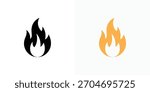 Graphic design features a pair of fire icons one in black silhouette and another in vivid orange, all set against a transparent background.
