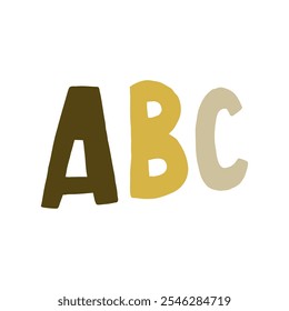 Design gráfico com letras ABC em tons de terra variados contra um fundo branco limpo, transmitindo simplicidade e criatividade. Perfeito para projetos educacionais ou artísticos