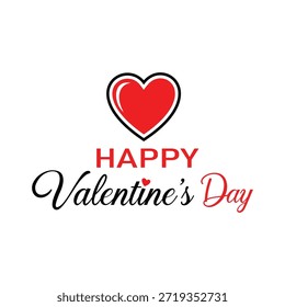 Um design gráfico com um coração vermelho brilhante acima do texto 'HAPPY Valentine's Day' escrito em uma mistura de fontes de script arrojadas e elegantes, adequado para saudações do Dia dos Namorados.