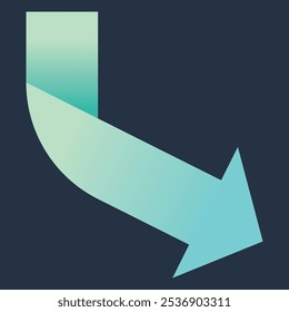 A graphic design featuring a curved arrow in gradient shades of blue and green.