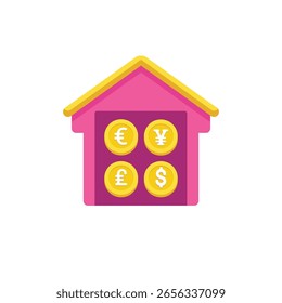 A graphic design featuring elements related to global finance, including currency symbols and abstract representations of economic growth and exchange.