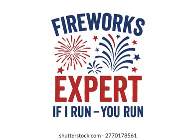 A graphic design featuring 'fireworks expert' text with starbursts and a cautionary message.