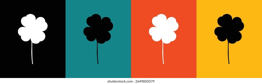 A graphic design featuring four distinct vertical panels.