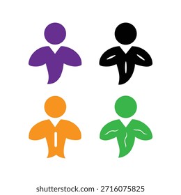 Un Diseño gráfico con cuatro íconos distintos dispuestos en una cuadrícula de 2x2. Cada icono representa una figura humana estilizada con una cabeza circular y un cuerpo que se transforma en una forma de hoja en la parte inferior. Los iconos se presentan en cuatro colores diferentes: púrpura, negro, naranja y verde. El fondo blanco proporciona un contraste limpio, destacando la vitalidad de los iconos.