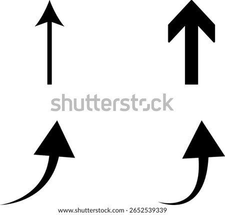 A graphic design featuring four distinct black arrows pointing upwards, showcasing both straight and curved designs for directional representation.