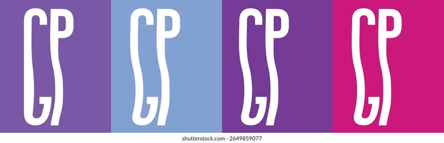 Um desenho gráfico com as letras "CP" em branco sobre quatro painéis verticais de cor sólida.