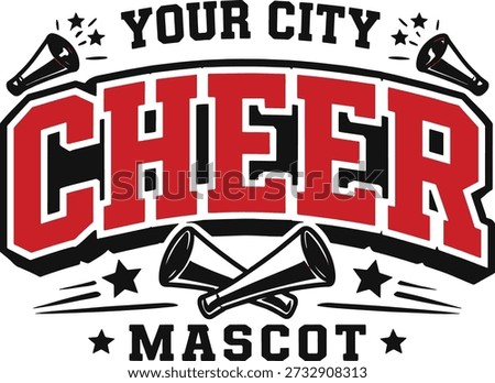 Graphic design featuring a megaphone and cheerleading elements.