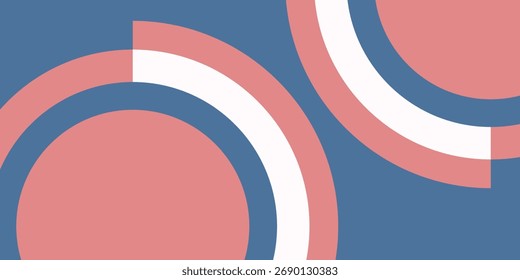 Graphic design featuring overlapping curved shapes in blue, white, and pink. The composition creates an abstract visual effect.