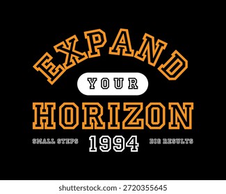 Graphic design featuring the phrase Expand Your Horizon with the year 1994 and supporting text Small Steps Big Results.