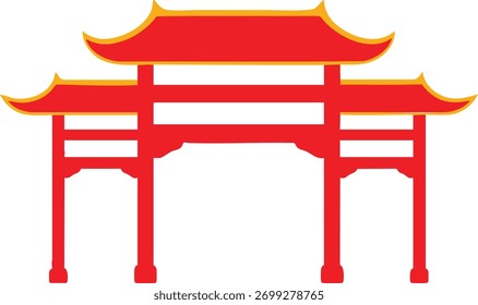 Un Diseño gráfico con una puerta o entrada estilizada, representada con una paleta de colores vibrantes y líneas limpias. Adecuado para conceptos arquitectónicos o simbólicos.
