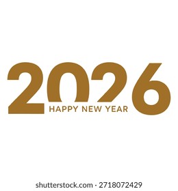 Un Diseño gráfico con el texto '2026 FELIZ AÑO NUEVO' en letra Grande, atrevida y dorada sobre un fondo blanco puro, perfecto para las celebraciones y decoraciones del Año Nuevo.