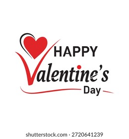 Un Diseño gráfico con el texto 'Feliz Día de San Valentín' en una fuente estilizada, acompañado de un ícono de corazón rojo. La tipografía incluye un prominente corazón rojo integrado con la palabra 'San Valentín'. El diseño general es limpio y festivo, adecuado para saludos y promociones de San Valentín.