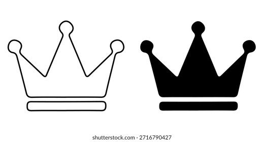 Un Diseño gráfico con dos coronas estilizadas. Una corona se presenta como un contorno negro simple, mientras que la otra es una silueta negra sólida.