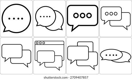 Un Diseño gráfico con varias burbujas de discurso, íconos de chat y elipses, que simbolizan el diálogo, los mensajes y la comunicación en línea.