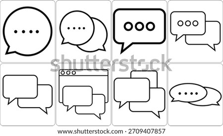 A graphic design featuring various speech bubbles, chat icons, and ellipses, symbolizing dialogue, messaging, and online communication.