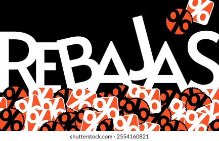 Graphic design featuring the word REBAJAS (Spanish for sales) with percentage icons, perfect for promotional campains and discount events in Spanish-speaking markets.