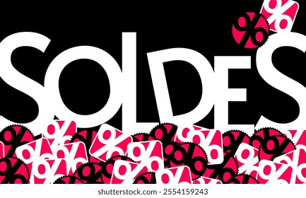 Graphic design featuring the word SOLDES (French for sales) with percentage icons, perfect for promotional campains and discount.