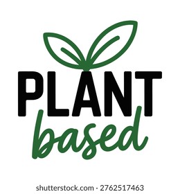 A graphic design featuring the words plant based with a leaf