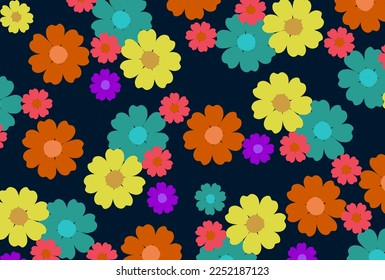 Diseño gráfico de fondo de patrón floral en colores vibrantes. ilustración vectorial