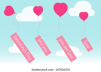 graphic design, flying heart balloons, vector illustration, background, wallpaper