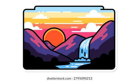 Graphic design of a folder with a landscape
