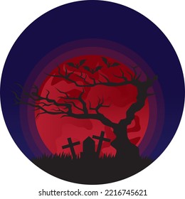 graphic design of graveyard at night with red moon. can be used during Halloween events.	