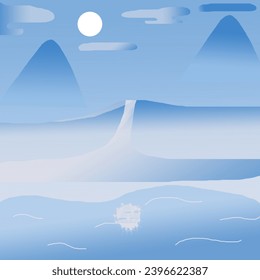 The graphic design has a summer night theme, with a bright full moon shining on the mountains and lake.