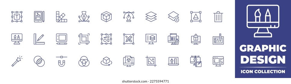 Colección de iconos de diseño gráfico. Color de duotona. Ilustración vectorial. Con tipografía, tableta, esquema de color, vector, diseño vectorial, capas, basura, diseño gráfico, lápiz, tableta gráfica, forma.