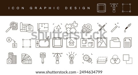 Graphic design icon. Computer designer tool symbol. Digital software. Creative ideation process. Color picker application. Building architectural draft. Typography logo. Vector garish line signs set