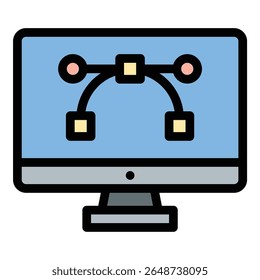 ícone de design gráfico ilustração de estilo de linha plana representando comunicação visual e layout criativo, adequado para projetos de marca, mídia digital e projetos relacionados ao design