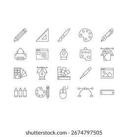 Graphic Design Icon Pack Line Art Style Template