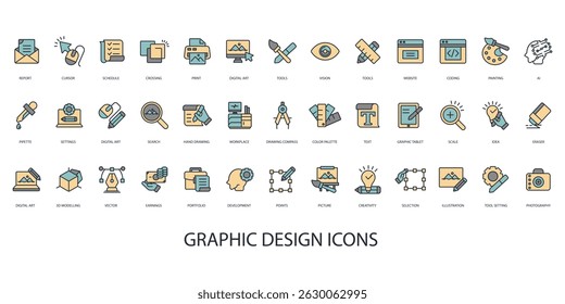 Conjunto de iconos de Diseño gráfico colección. Estilo de diseño con fondo