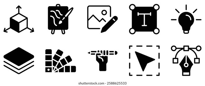 Graphic Design Icon Set Creative Solid Style Collection for Art and Visual Communication.