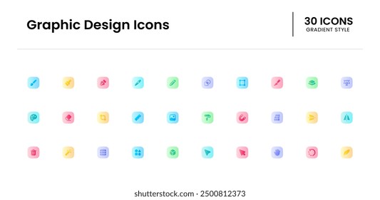 Graphic design icon set. graphic, designer, brush, painting, creativity, tool, paintbrush, artwork, image, colors. Vector gradient icon illustration