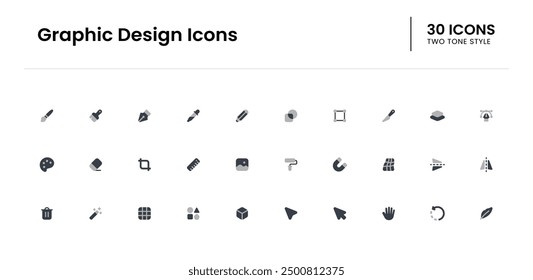 Graphic design icon set. graphic, designer, brush, painting, creativity, tool, paintbrush, artwork, image, colors. Vector two tone icon illustration