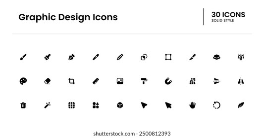 Graphic design icon set. graphic, designer, brush, painting, creativity, tool, paintbrush, artwork, image, colors. Vector solid icon illustration