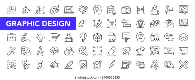 Conjunto de iconos de diseño gráfico con trazo editable. Colección de iconos de línea delgada de diseño gráfico. Ilustración de vector