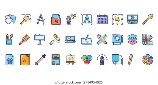 Graphic Design icon set element filled style vector illustration