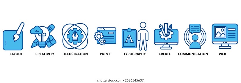 Graphic design icon set illustration contain layout, creativity, illustration, print, typography, create, communication and web.